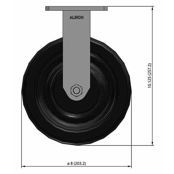 Side view drawing of caster with dimensions